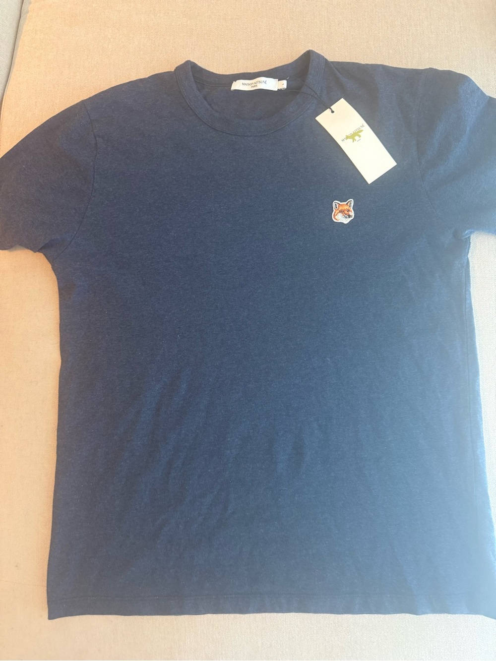 Maison Kitsune Navy Tee with Fox Patch, Large